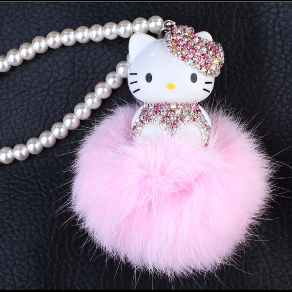 Rhinestone Hello Kitty Pompom Dangler - Picture 2 of 10